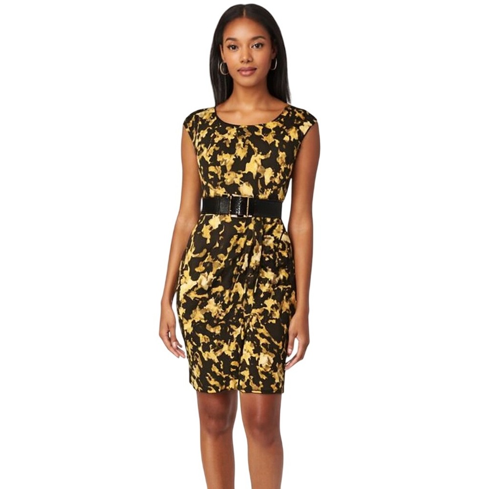 Marvin Richards Dress Size‎ 4 Sleeveless Black Brown Tan Print Sheath Belted New